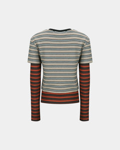 기타 MULTI STRIPE LS T-SHIRTS atb1335w(BEIGE / BRICK)
