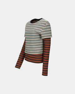 기타 MULTI STRIPE LS T-SHIRTS atb1335w(BEIGE / BRICK)