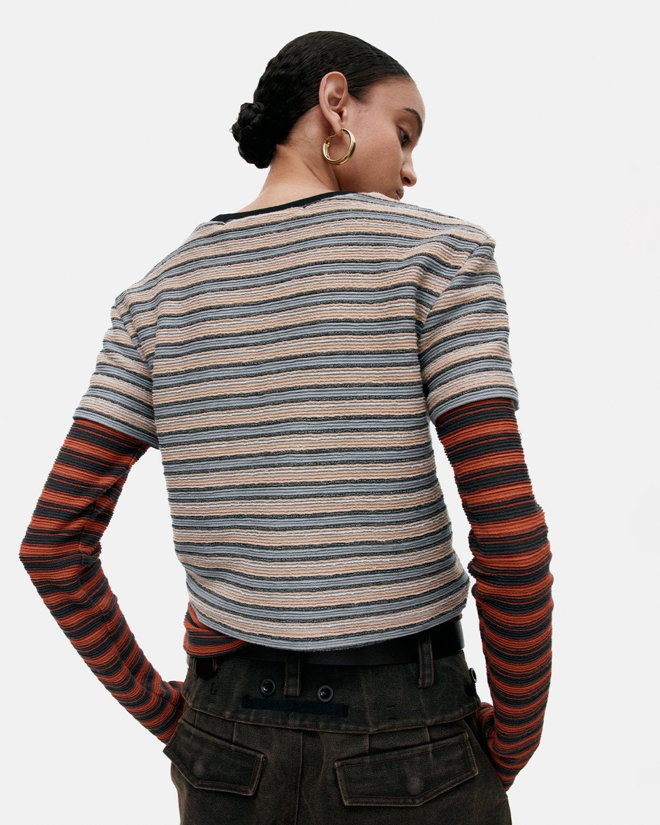 기타 MULTI STRIPE LS T-SHIRTS atb1335w(BEIGE / BRICK)