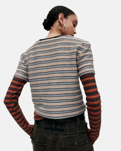 기타 MULTI STRIPE LS T-SHIRTS atb1335w(BEIGE / BRICK)