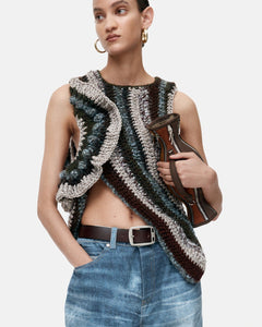 기타 OAKBERRY FRILL ROUNDING HAND KNITTED TOP atb1359w(BROWN / BLUE)