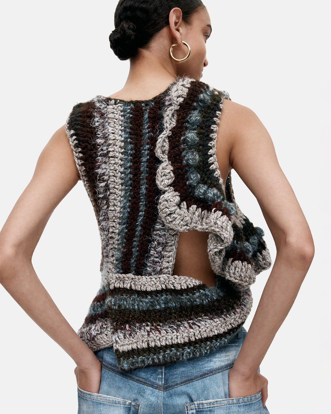 기타 OAKBERRY FRILL ROUNDING HAND KNITTED TOP atb1359w(BROWN / BLUE)