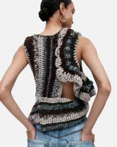 기타 OAKBERRY FRILL ROUNDING HAND KNITTED TOP atb1359w(BROWN / BLUE)
