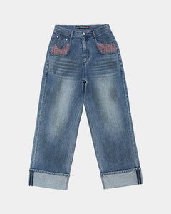 RESTOCK] OIL WASHED ROLLED UP JEANS apa889w(BLUE) – Andersson Bell