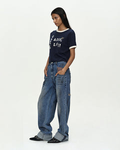 RESTOCK] OIL WASHED ROLLED UP JEANS apa889w(BLUE) – Andersson Bell