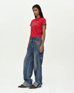 RESTOCK] OIL WASHED ROLLED UP JEANS apa889w(BLUE) – Andersson Bell