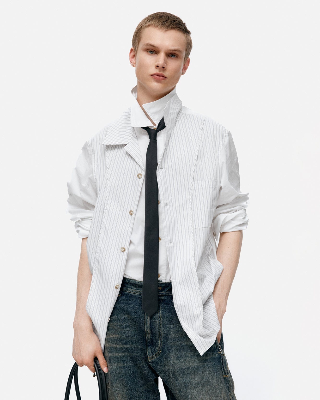 기타 OPEN COLLAR LAYERED SHIRTS atb1341m(WHITE)