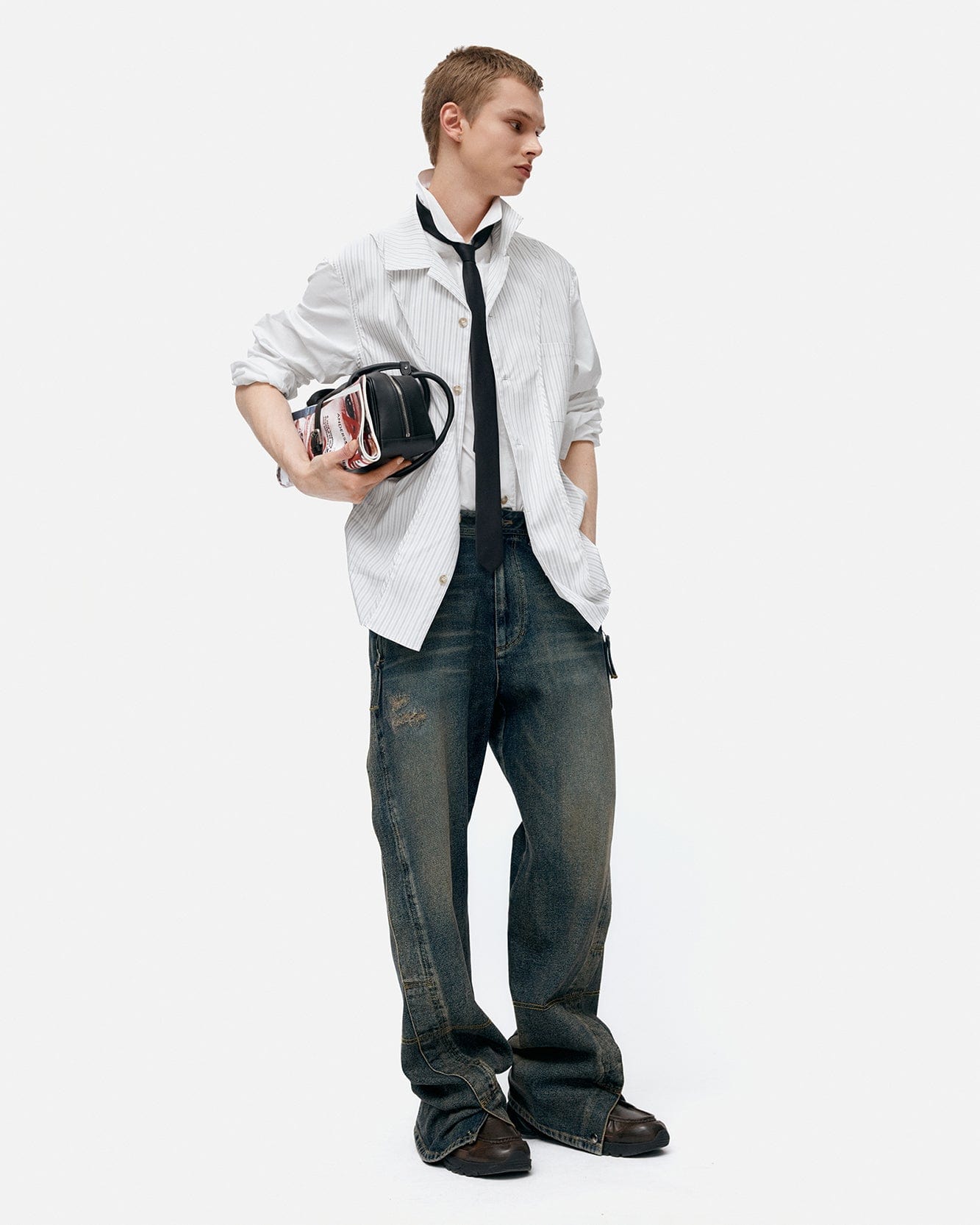 기타 OPEN COLLAR LAYERED SHIRTS atb1341m(WHITE)
