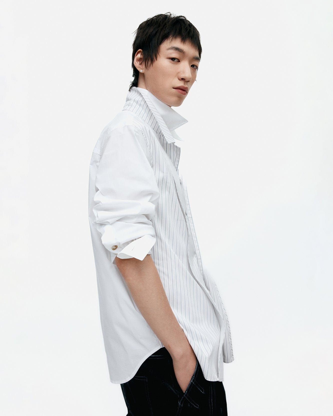 기타 OPEN COLLAR LAYERED SHIRTS atb1341m(WHITE)