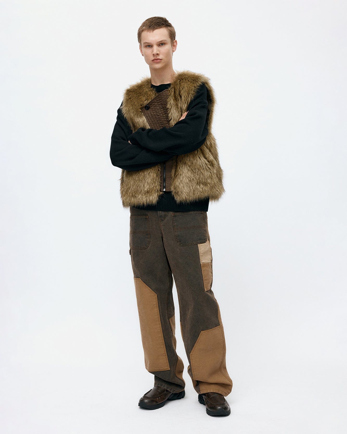 기타 PATCHWORK CARPENTER WIDE-LEG JEANS apa839m(BROWN)