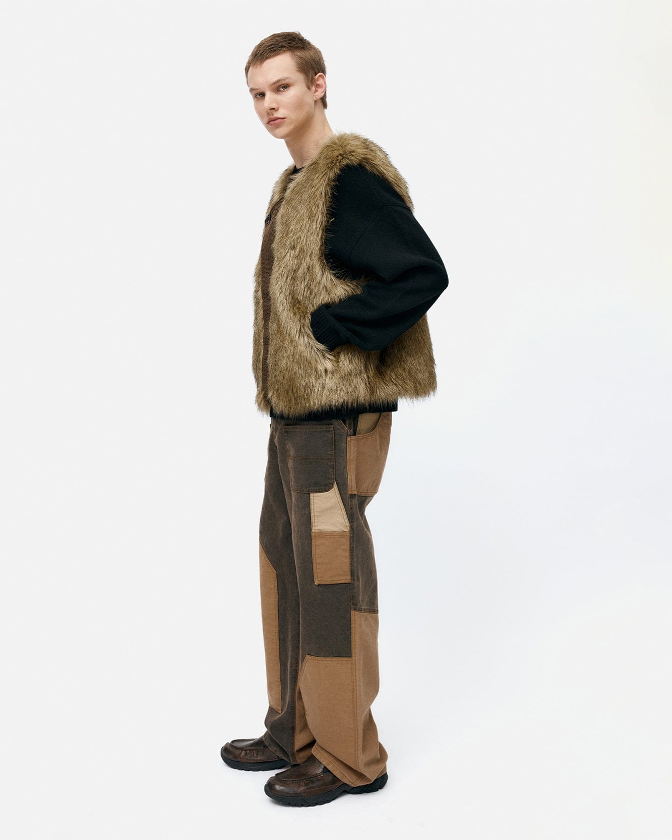 기타 PATCHWORK CARPENTER WIDE-LEG JEANS apa839m(BROWN)