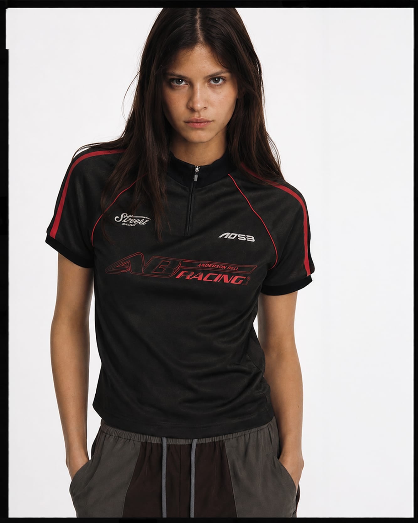 PRINTED RACING ZIP-UP TOP atb1490w(BLACK) – Andersson Bell