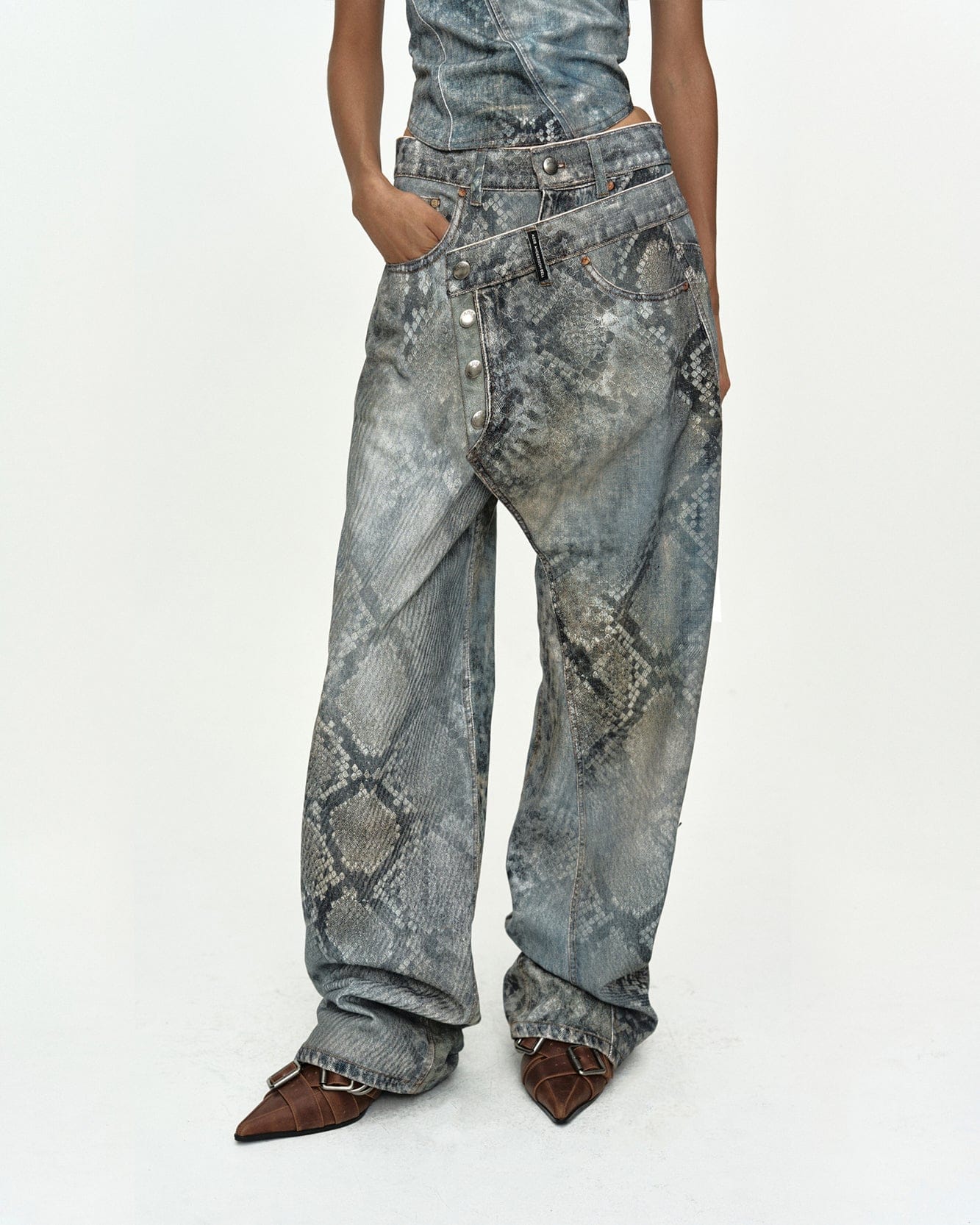 [RESTOCK] PYTHON FADE DENIM PRINTED OVERLAY JEANS apa881w(BLUE ...