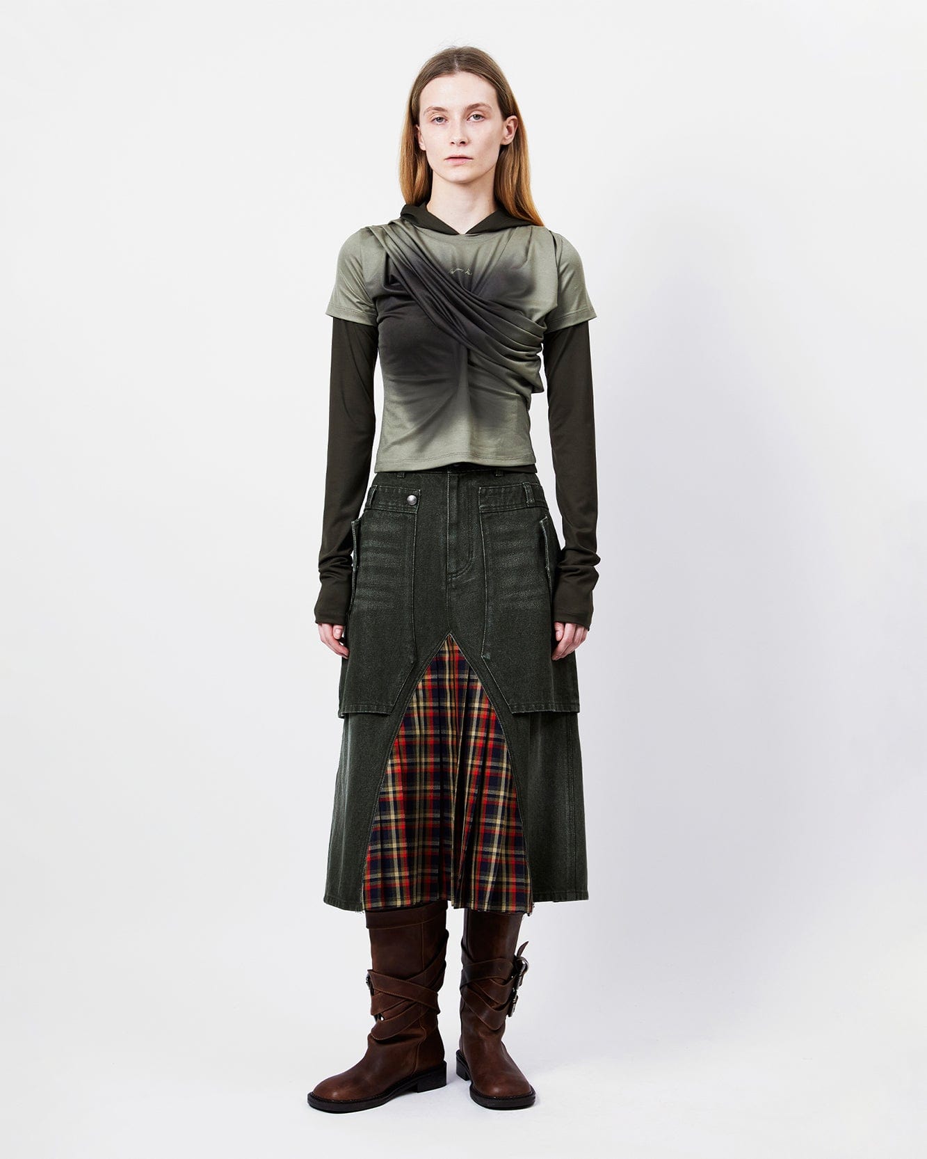 기타 RAPTOR LAYERED PLEATS SKIRT apa860w(WASHED GREEN)