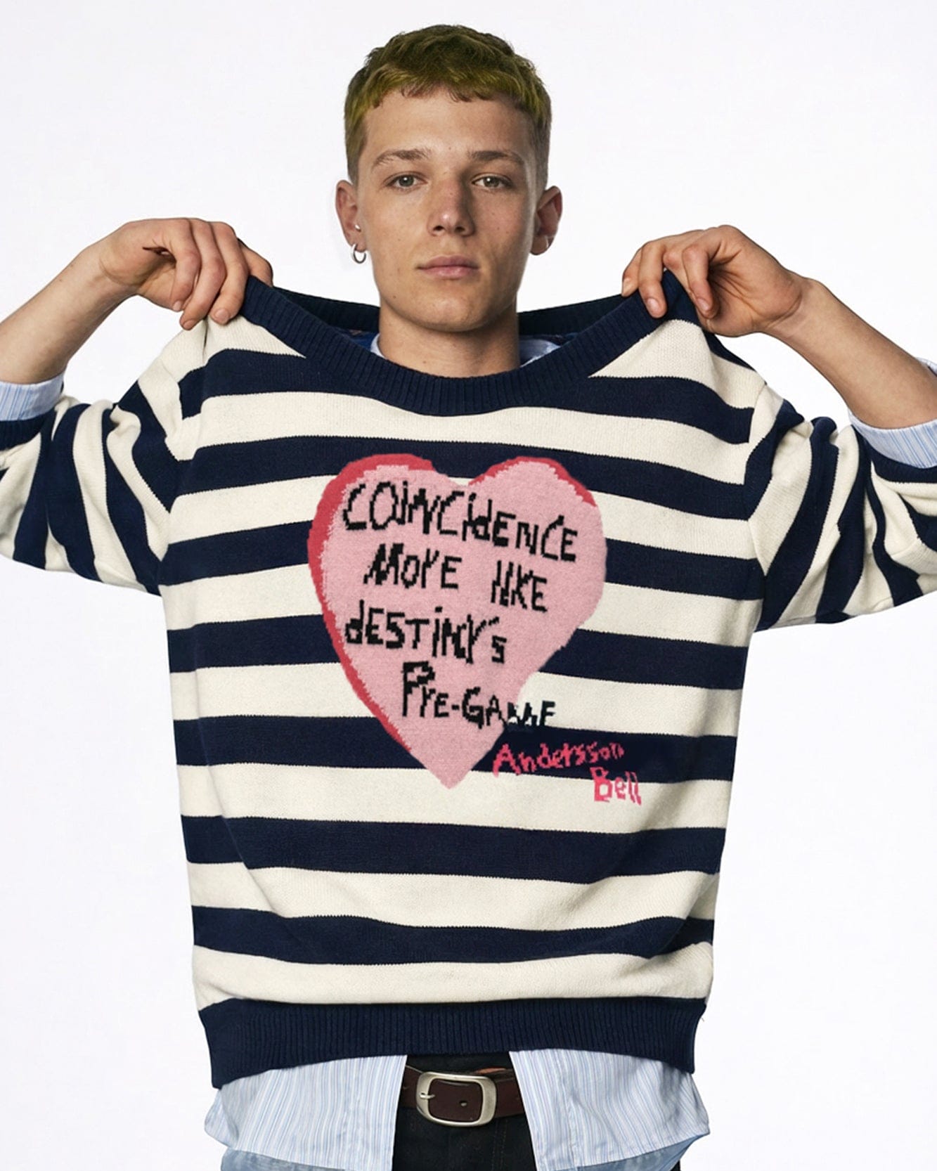 RESTOCK] BOYS HEART MESSAGE CREW-NECK SWEATER atb1453m(NAVY/IVORY
