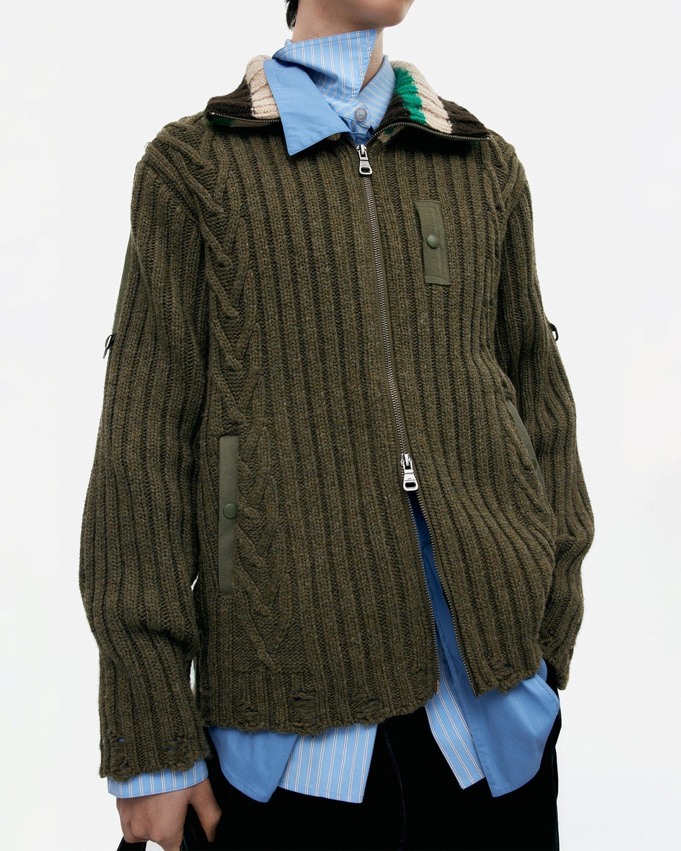 기타 STRIPE HIGH-NECK ZIP-UP SWEATER atb1344m(KHAKI)