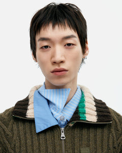 기타 STRIPE HIGH-NECK ZIP-UP SWEATER atb1344m(KHAKI)