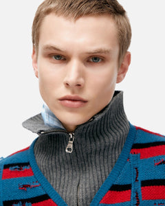 기타 STRIPE JACQUARD HALF ZIP-UP SWEATER atb1331m(BLUE/RED)