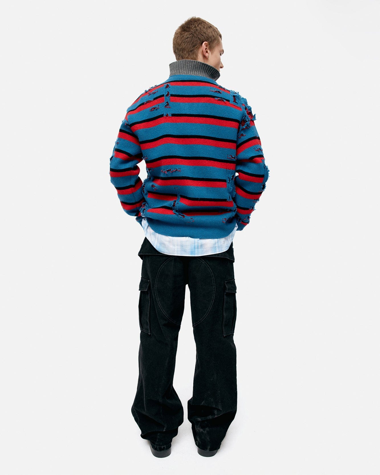 기타 STRIPE JACQUARD HALF ZIP-UP SWEATER atb1331m(BLUE/RED)