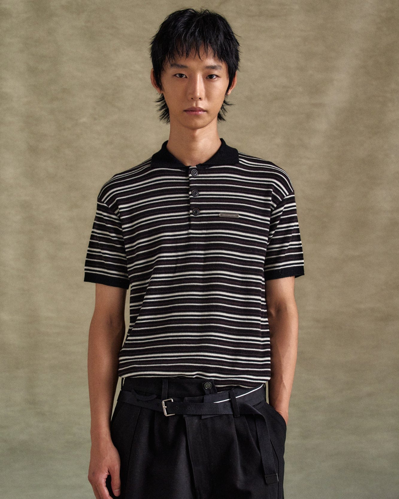 STRIPE POLO SWEATER atb1286m(BLACK/BROWN) – Andersson Bell