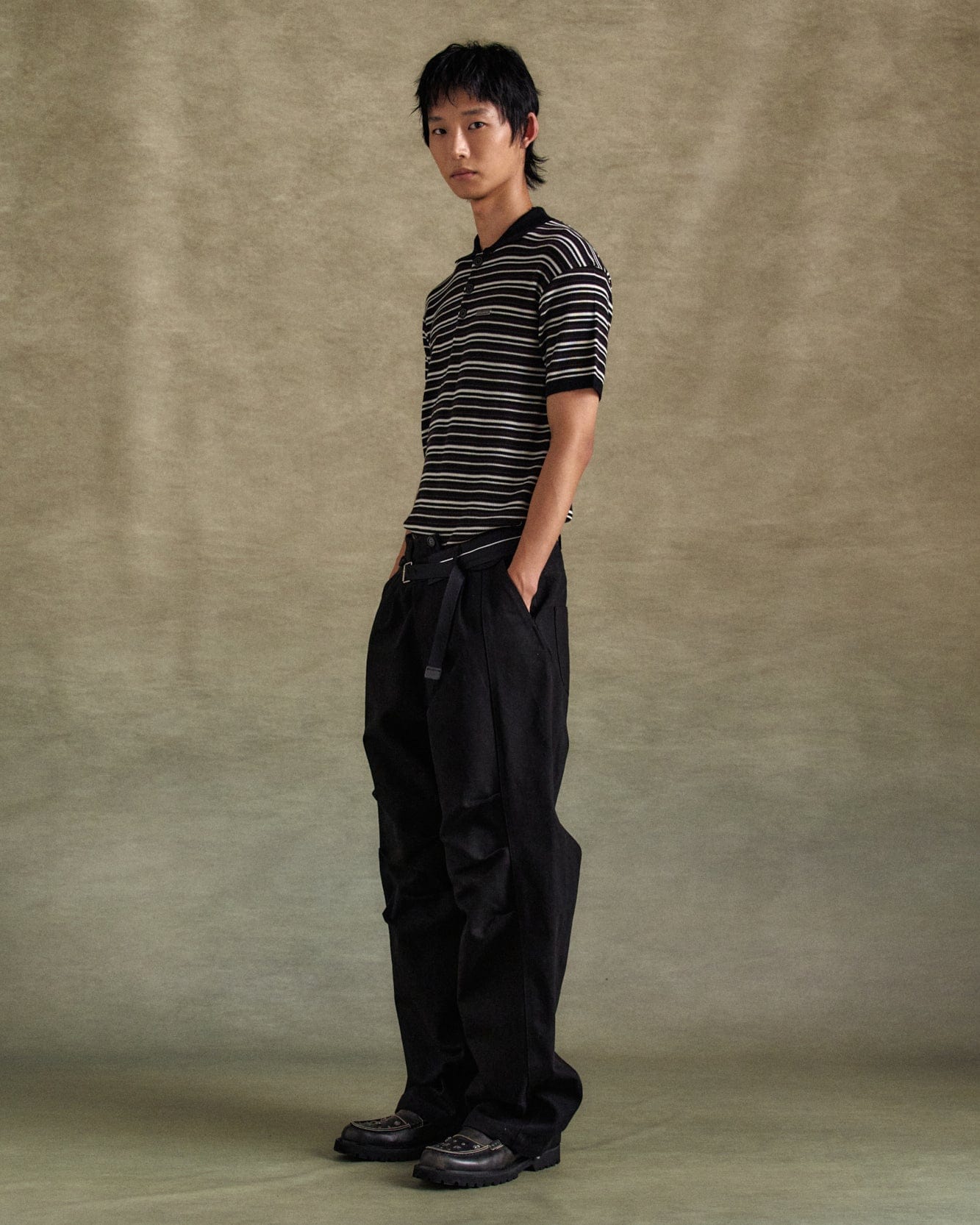 기타 STRIPE POLO SWEATER atb1286m(BLACK/BROWN)