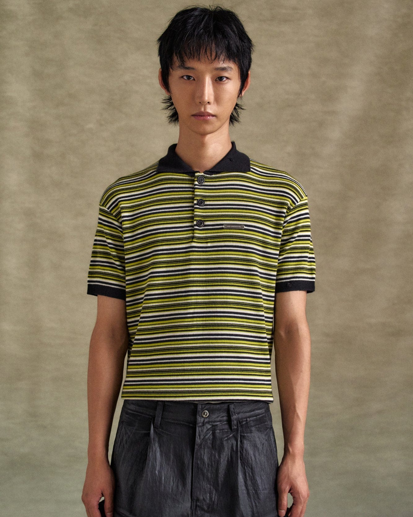 기타 STRIPE POLO SWEATER atb1286m(CHARCOAL/LIME)