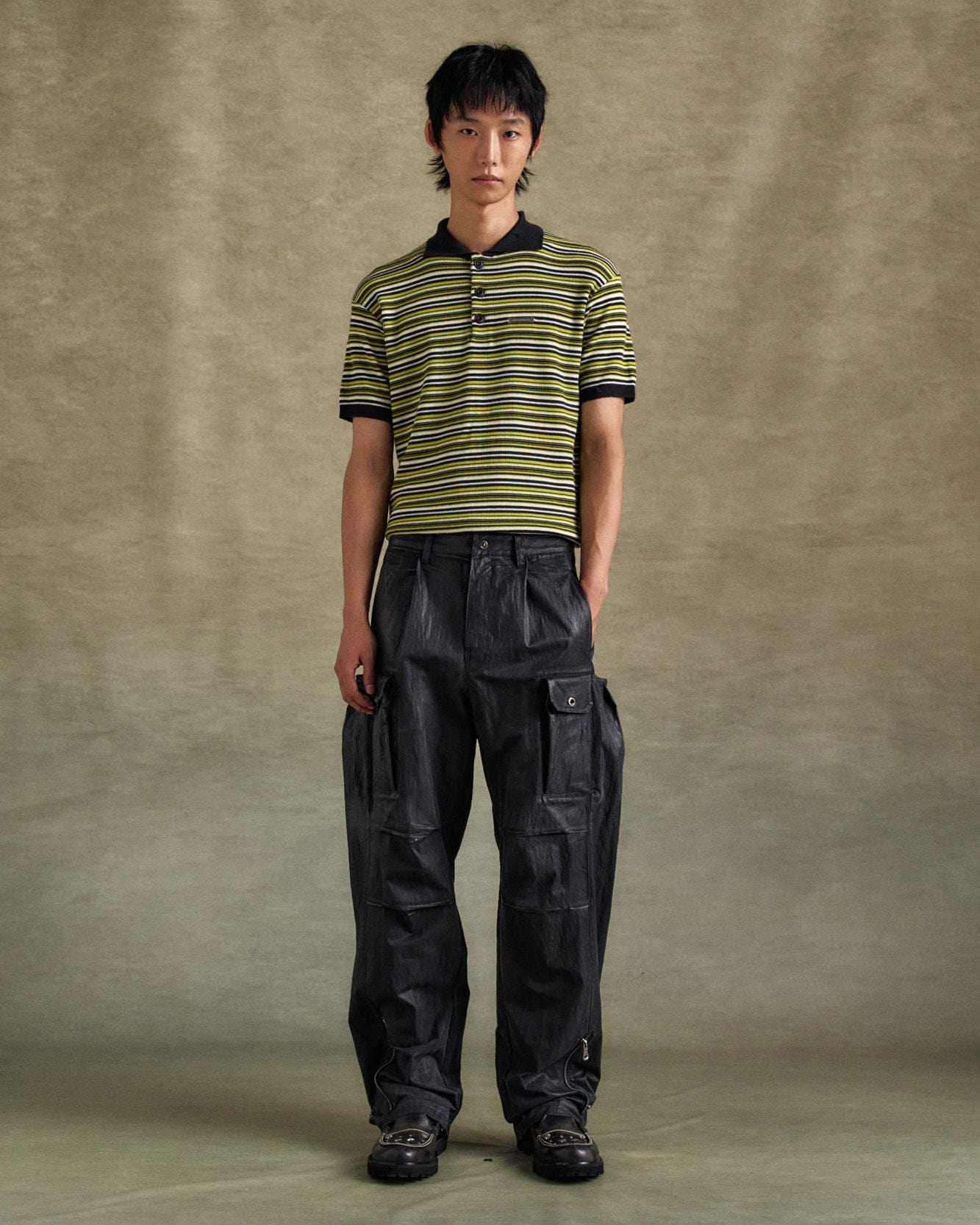 기타 STRIPE POLO SWEATER atb1286m(CHARCOAL/LIME)