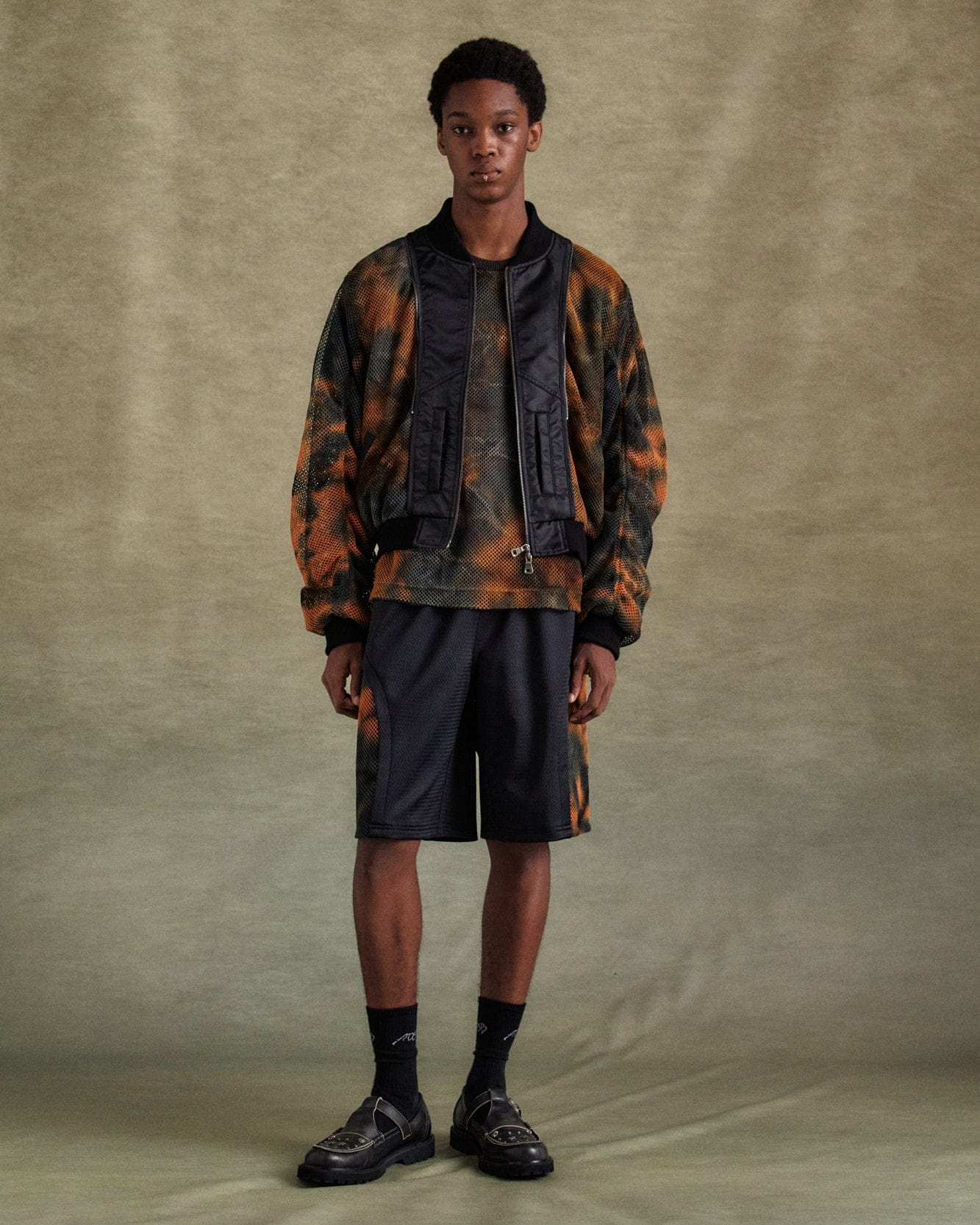 기타 TIE DYE MESH T-SHIRTS atb1323m(BLACK/ORANGE)