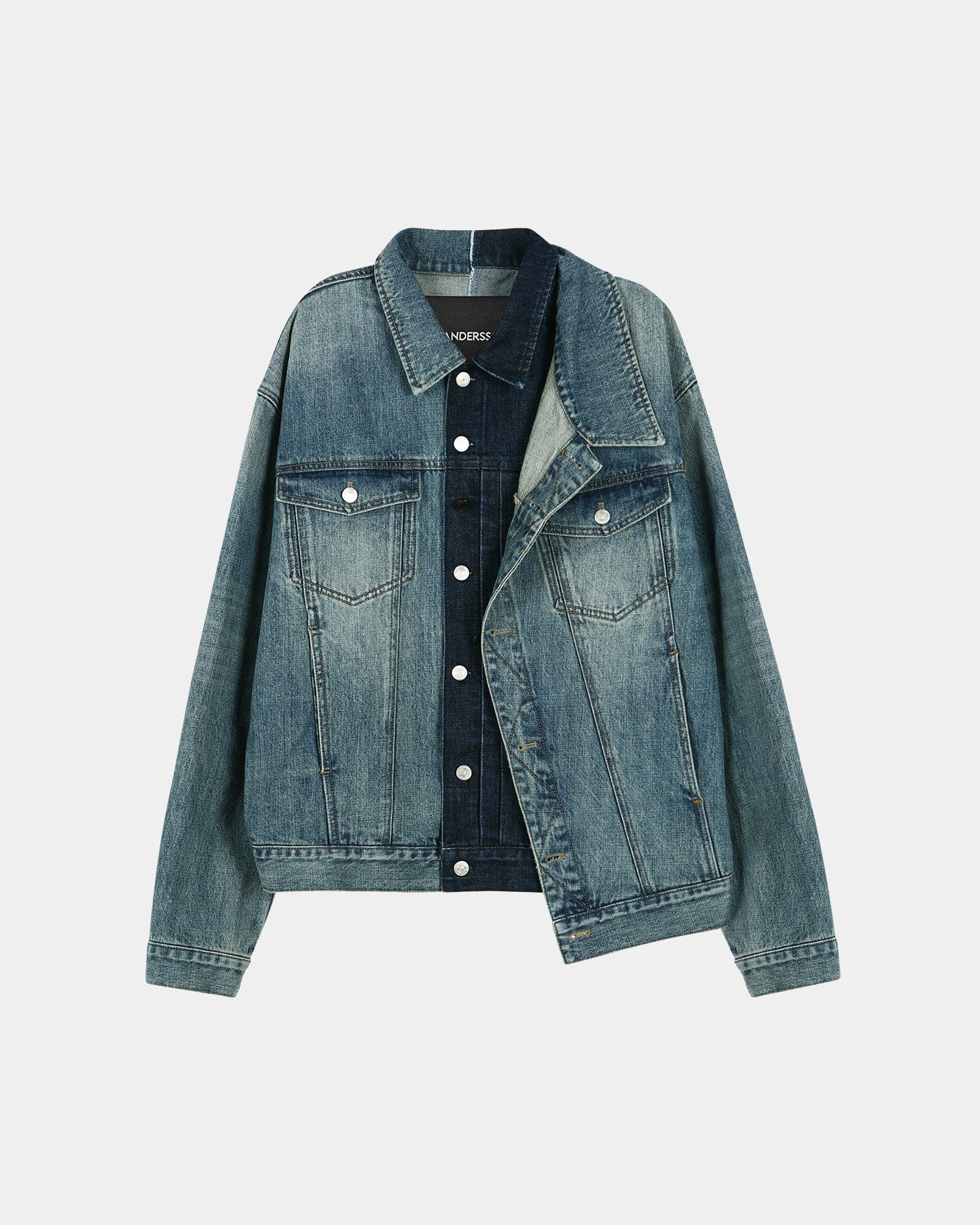 UNISEX ASYMMETRIC LAYERED DENIM JACKET awa747u(BLUE) – Andersson Bell
