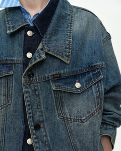 UNISEX ASYMMETRIC LAYERED DENIM JACKET awa747u(BLUE) – Andersson Bell