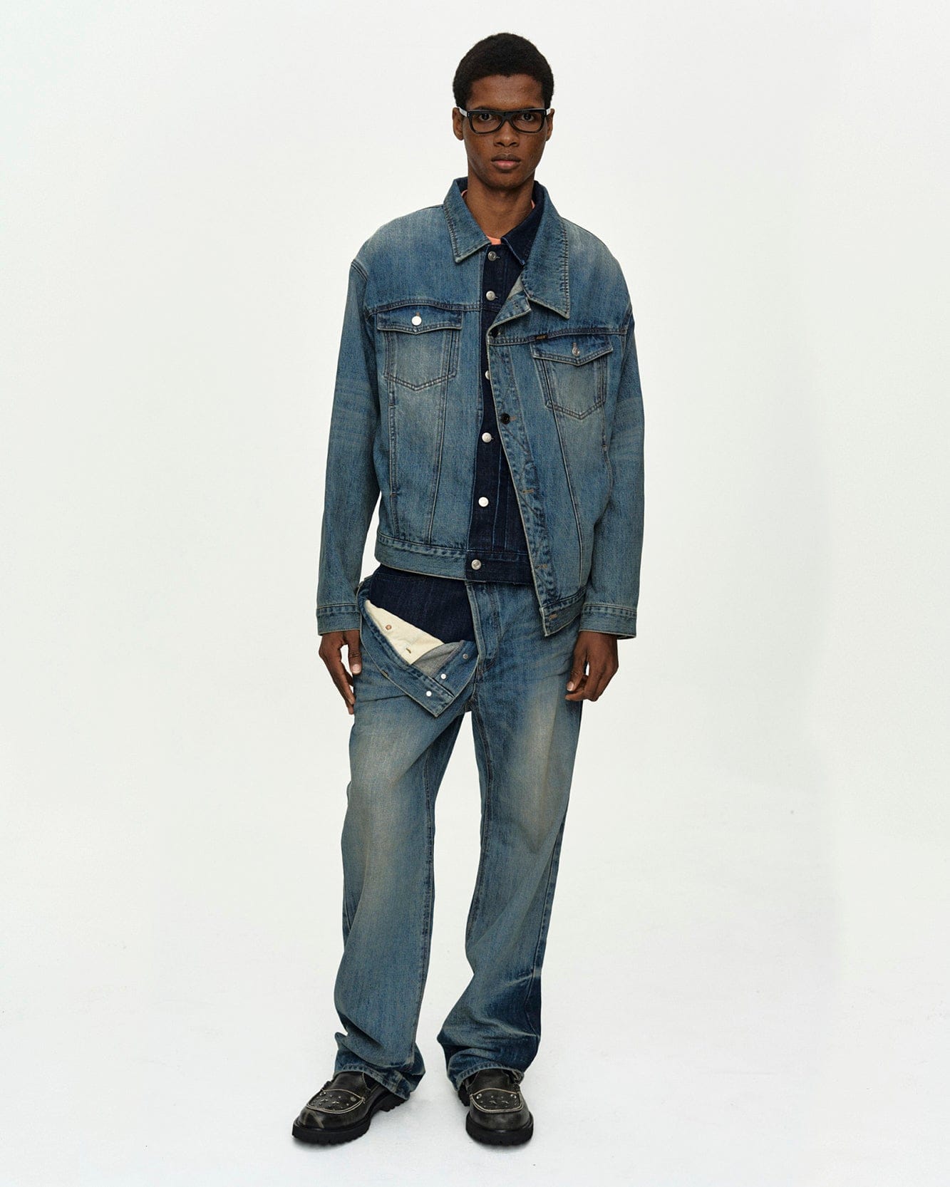RESTOCK] UNISEX ASYMMETRIC LAYERED WIDE-LEG JEANS apa871u(BLUE
