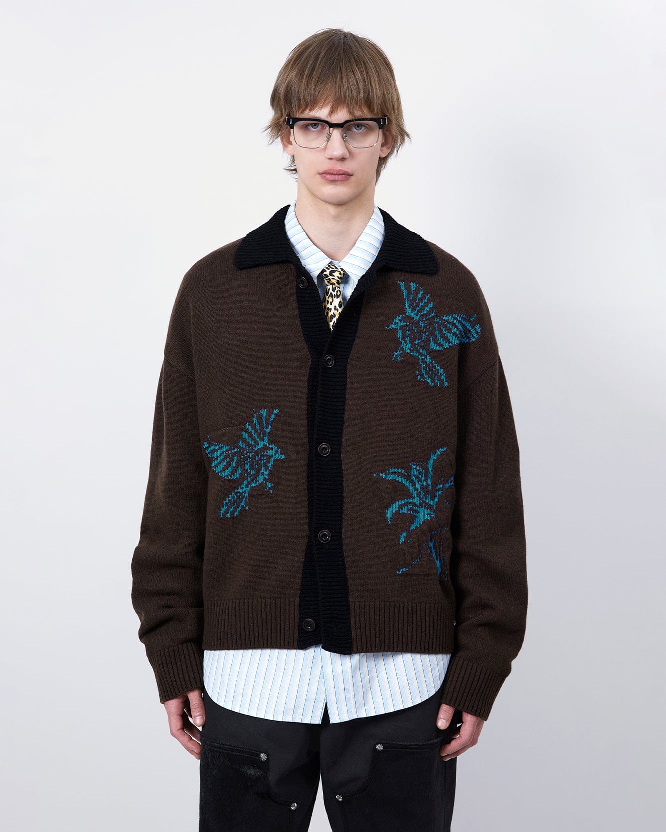 기타 UNISEX BIRD INTARSIA CARDIGAN atb1371u(BROWN)