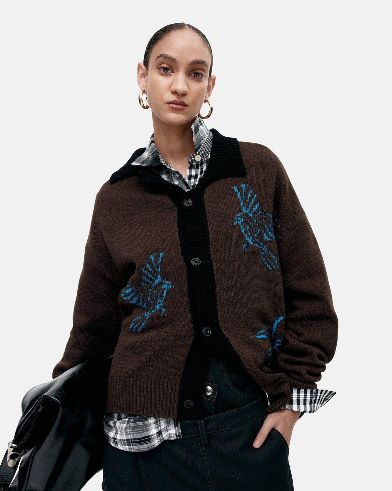 기타 UNISEX BIRD INTARSIA CARDIGAN atb1371u(BROWN)