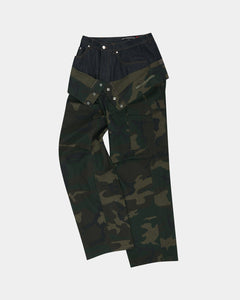 기타 UNISEX CAMOUFLAGE DOUBLE WAIST WORK WIDE-LEG JEANS apa853u(NAVY/GREEN)
