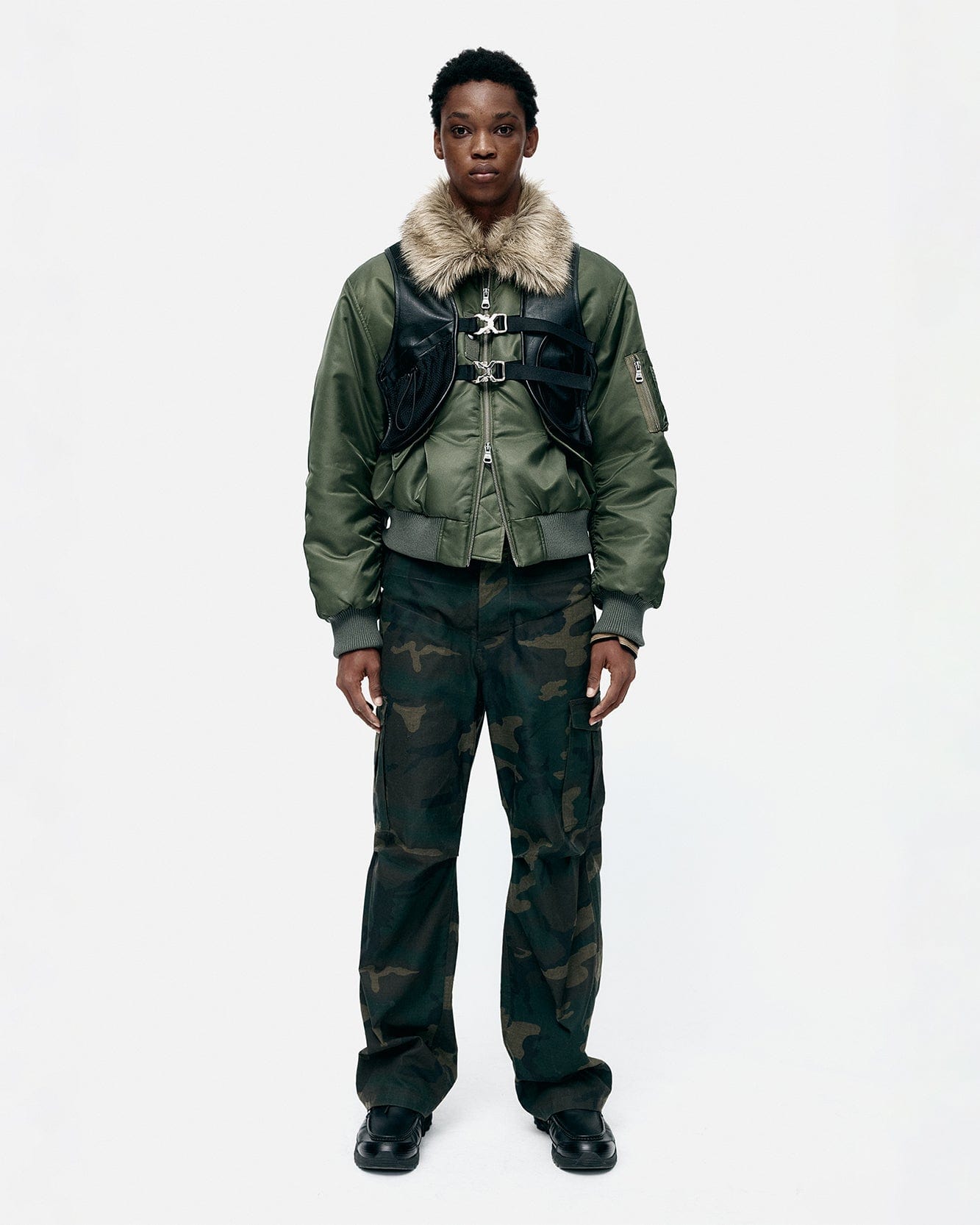 기타 UNISEX CAMOUFLAGE DOUBLE WAIST WORK WIDE-LEG JEANS apa853u(NAVY/GREEN)