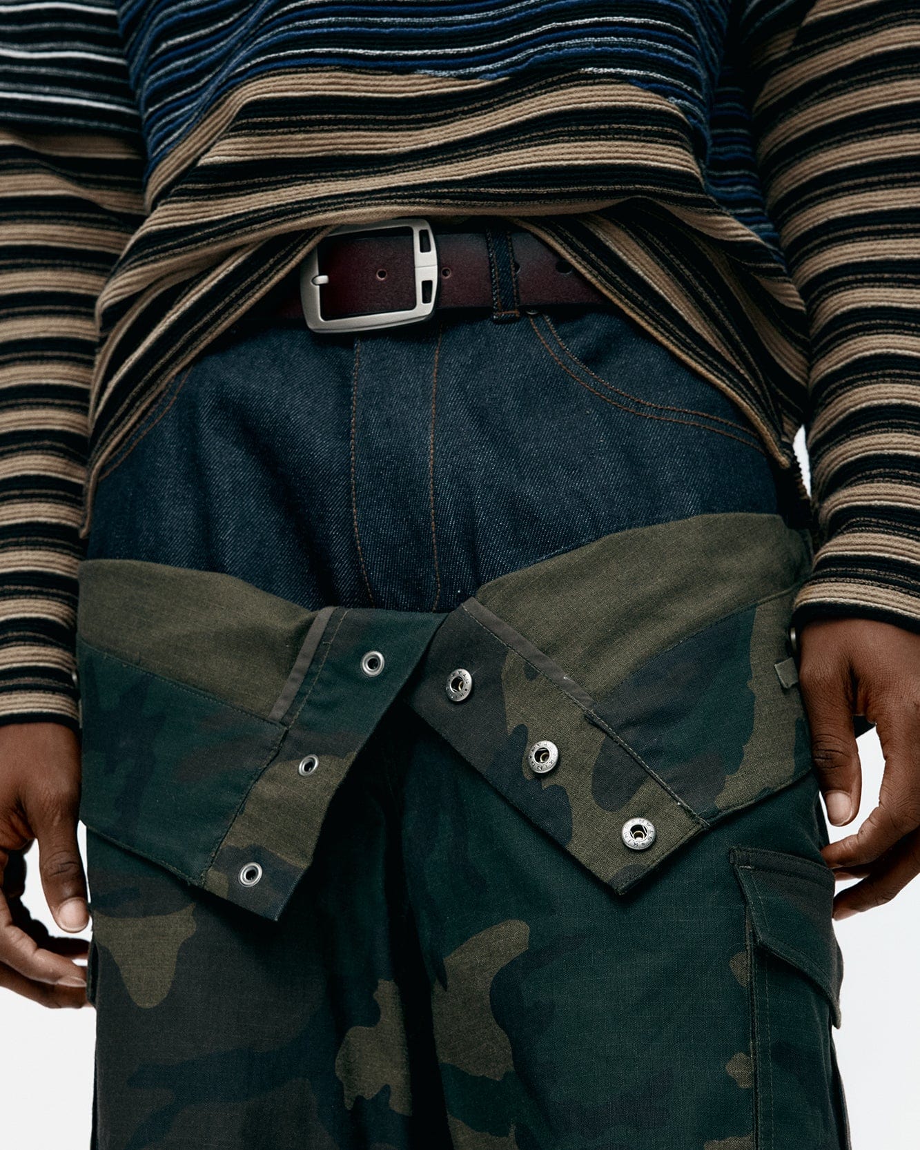 기타 UNISEX CAMOUFLAGE DOUBLE WAIST WORK WIDE-LEG JEANS apa853u(NAVY/GREEN)