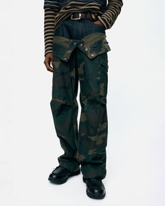 기타 UNISEX CAMOUFLAGE DOUBLE WAIST WORK WIDE-LEG JEANS apa853u(NAVY/GREEN)
