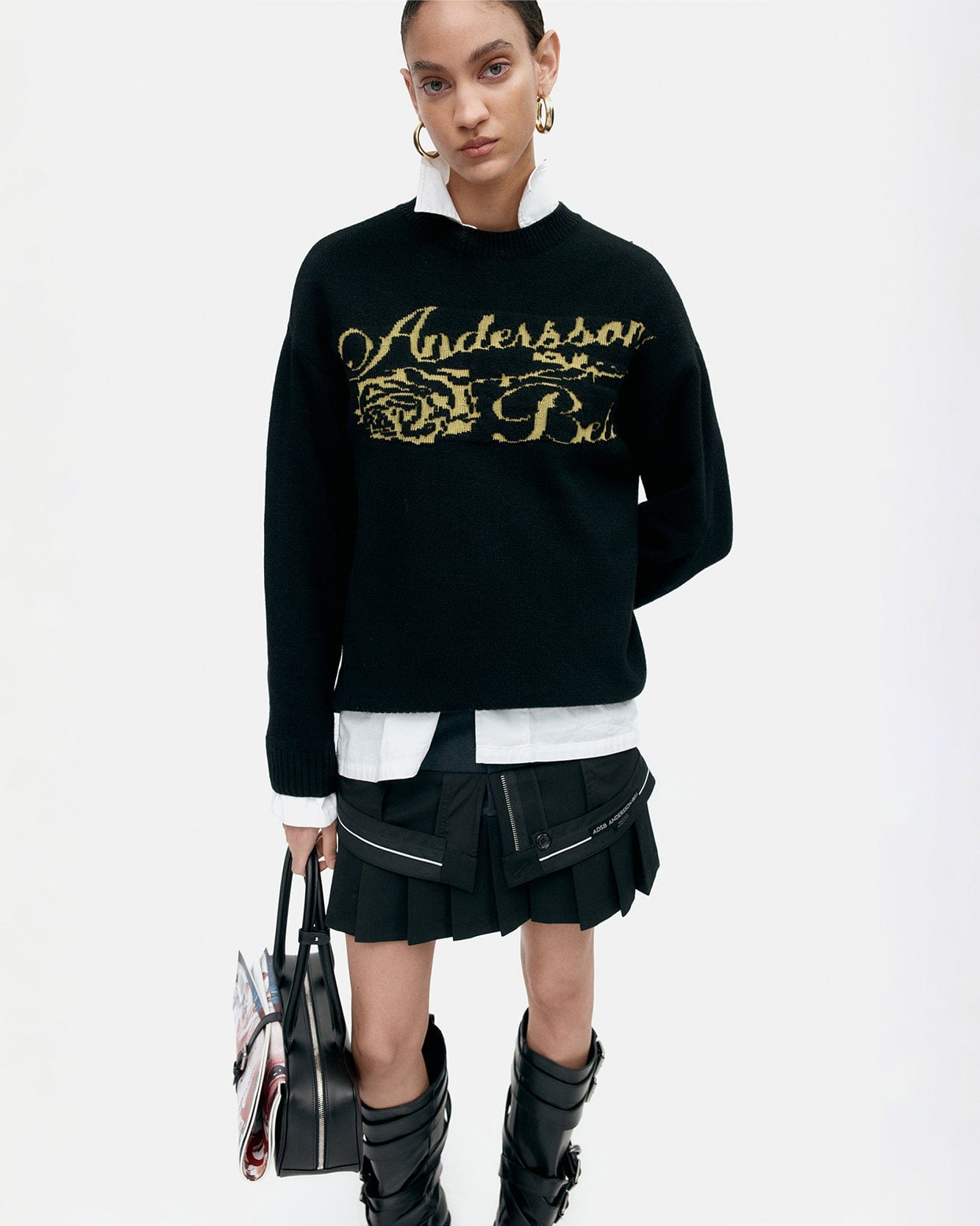 기타 UNISEX CASHMERE ROSE CREW-NECK SWEATER atb1372u(BLACK)