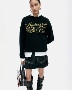 기타 UNISEX CASHMERE ROSE CREW-NECK SWEATER atb1372u(BLACK)