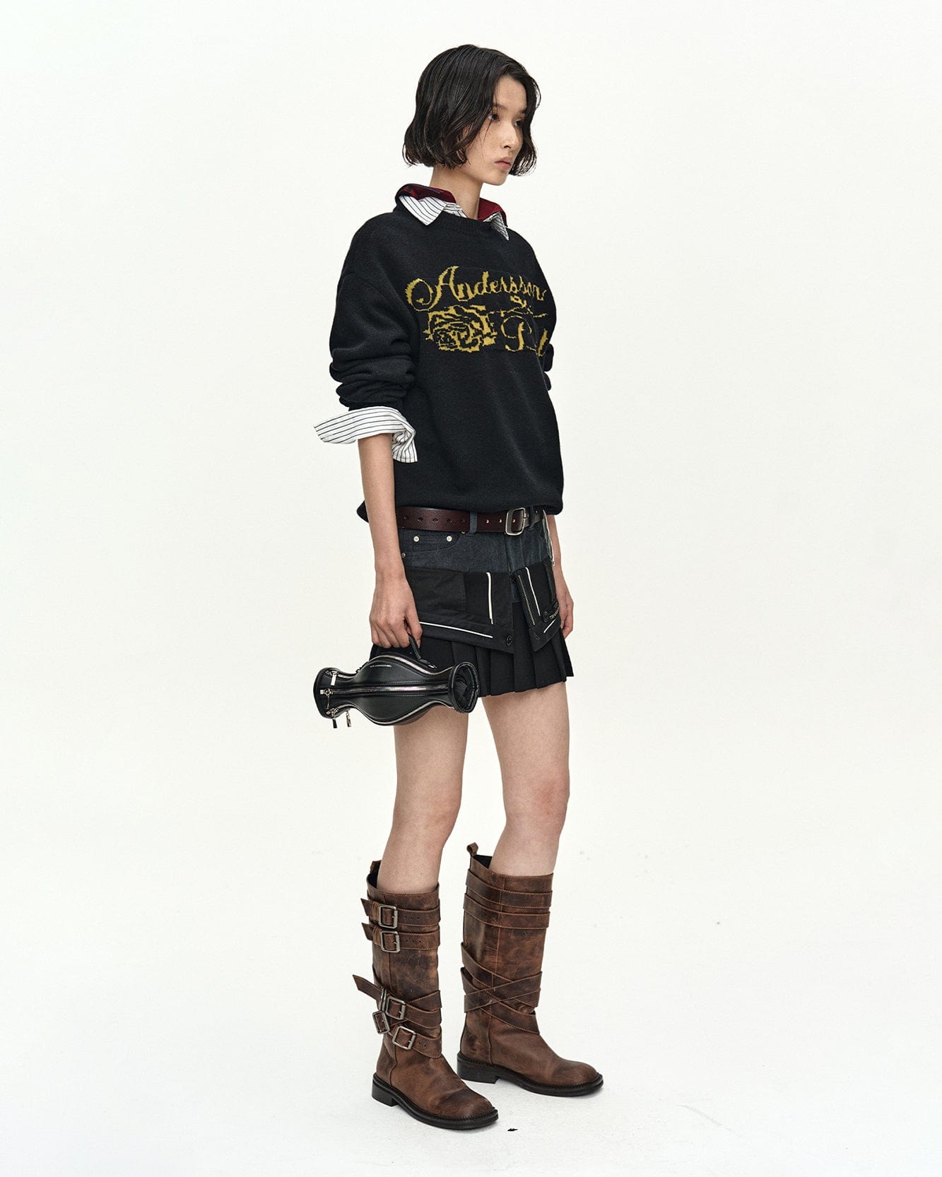 기타 UNISEX CASHMERE ROSE CREW-NECK SWEATER atb1372u(BLACK)