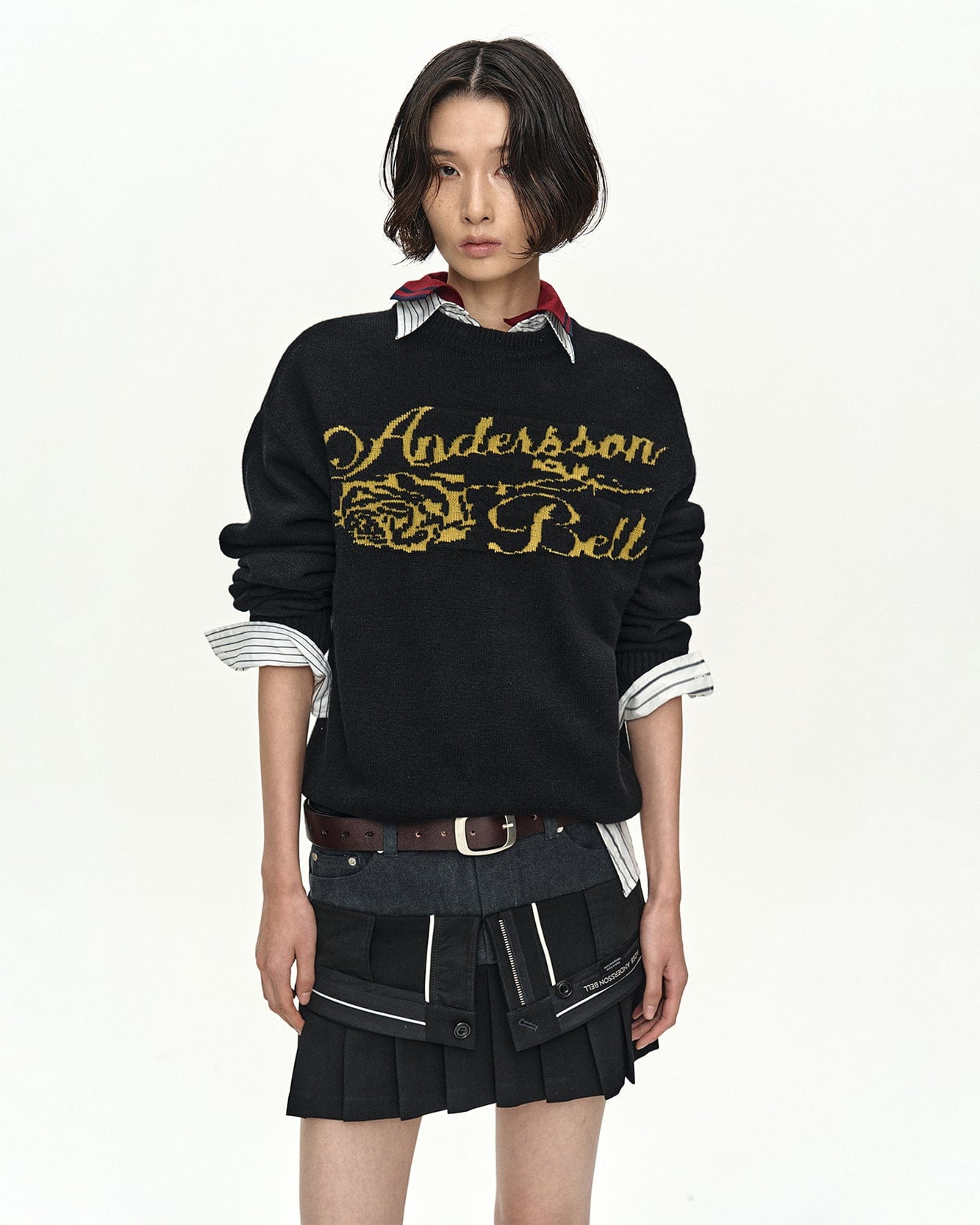 기타 UNISEX CASHMERE ROSE CREW-NECK SWEATER atb1372u(BLACK)