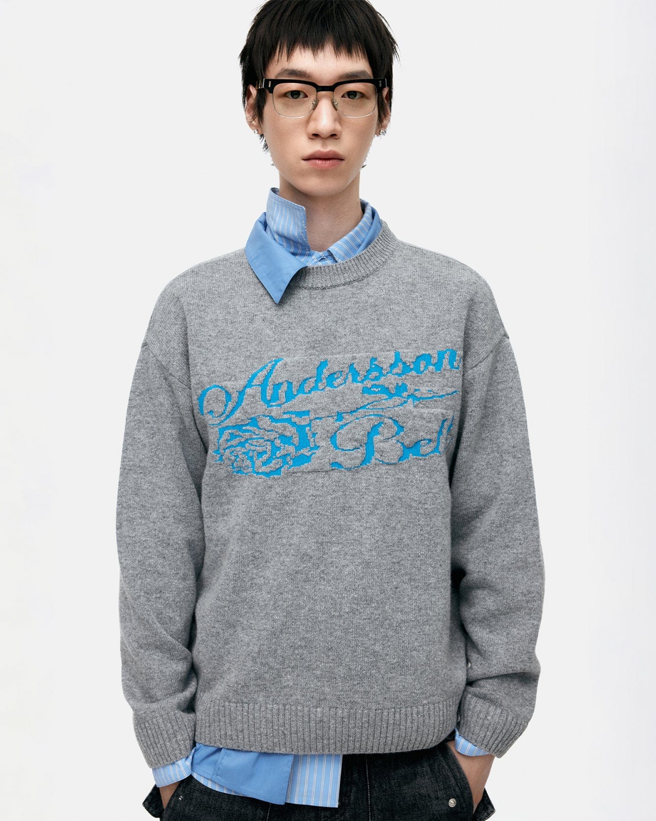 기타 UNISEX CASHMERE ROSE CREW-NECK SWEATER atb1372u(GREY)
