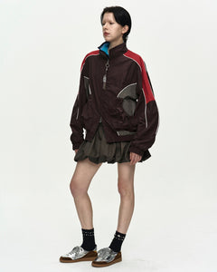UNISEX COLOR BLOCK NYLON TRACK JACKET awa759u(RED/BROWN