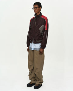 UNISEX COLOR BLOCK NYLON TRACK JACKET awa759u(RED/BROWN