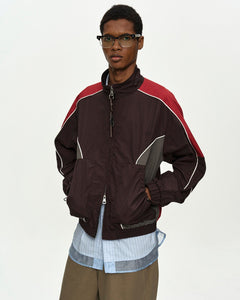 UNISEX COLOR BLOCK NYLON TRACK JACKET awa759u(RED/BROWN