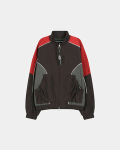 UNISEX COLOR BLOCK NYLON TRACK JACKET awa759u(RED/BROWN