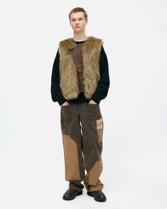 기타 UNISEX CURVED PLACKET REVERSIBLE FAUX-FUR VEST awa722u(BROWN)
