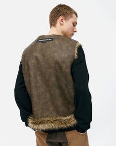 기타 UNISEX CURVED PLACKET REVERSIBLE FAUX-FUR VEST awa722u(BROWN)