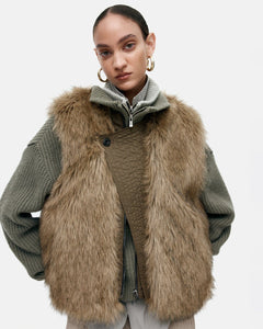 기타 UNISEX CURVED PLACKET REVERSIBLE FAUX-FUR VEST awa722u(BROWN)
