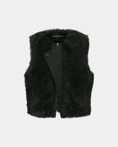 기타 UNISEX CURVED PLACKET REVERSIBLE FAUX-FUR VEST awa723u(BLACK)